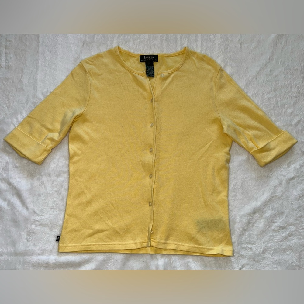 Lauren Ralph Lauren Women's Yellow Button Up Cardigan Top Size M